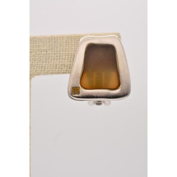 Givenchy Vintage Logo Clip On Earrings Gripoix Poured Glass Pewter Signed BinH - Picture 7 of 12